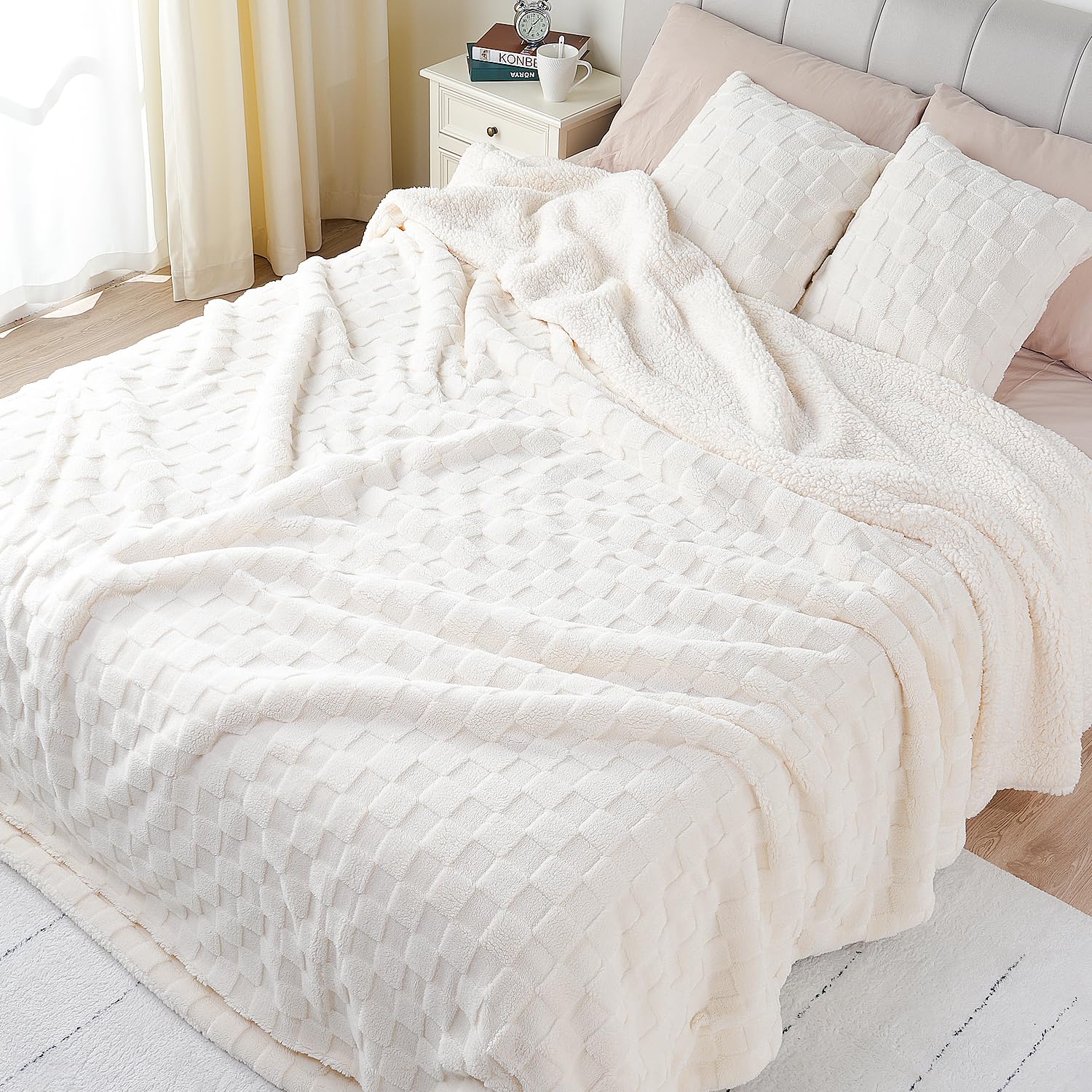 Sherpa Fleece Blankets King Size for Winter Bed, Thick Warm Blanket for Winter, Super Soft Cozy Plush King Blanket for A