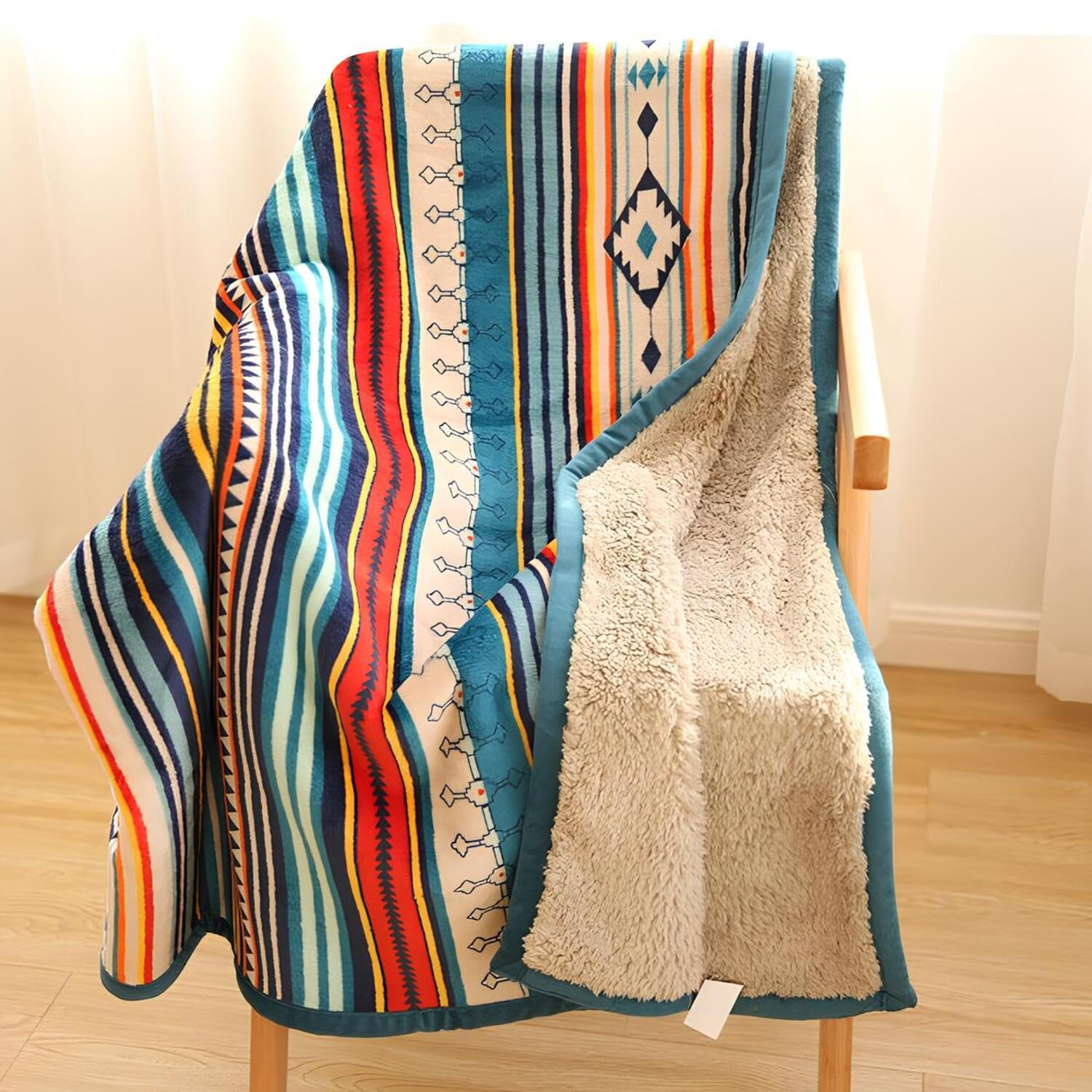 Sherpa Boho Throw Blanket - Super Soft and Cozy Aztec Design, Perfect for Couch, Sofa, and Bed - Double-Layer Flannel Fl