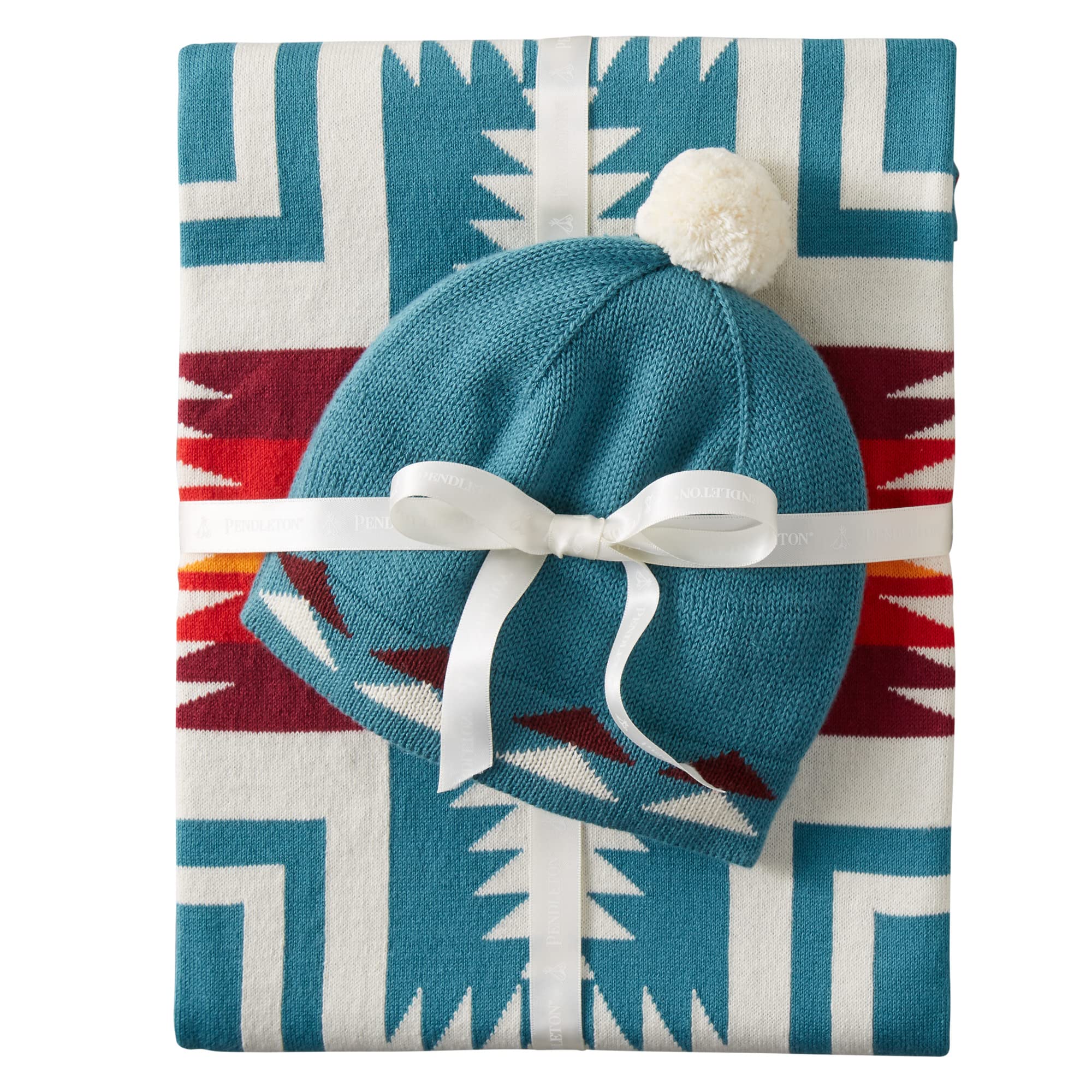 Pendleton Organic Cotton Knit Baby Blanket for Newborns with Beanie - Harding Teal